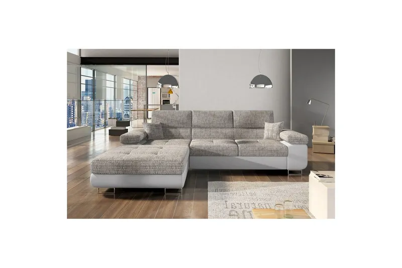 Sektionssoffa Eltap Armando 289x85x203 cm - Berlin 01, Mjuk 17, Grå, Vit, Vänster — Berlin 01, Mjuk 17, Grå, Vit, Vänster