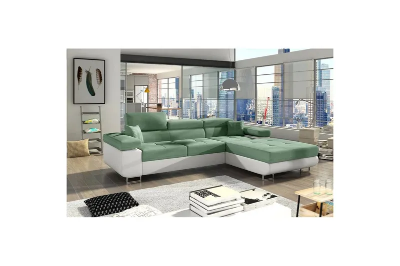 Sektionssoffa Eltap Armando 289x85x203 cm - Soro 34, Soft 17, Grön, Vit, Höger — Soro 34, Soft 17, Grön, Vit, Höger