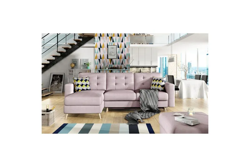 Sektionssoffa Eltap Asgard L 248x93x162 cm - Soro 61, Zigzag 53, Rosa, Mönster — Soro 61, Zigzag 53, Rosa, Mönster