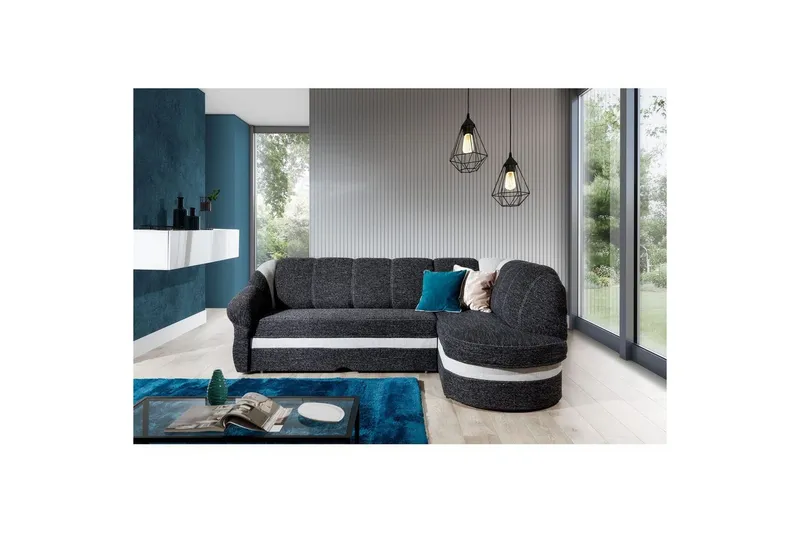 Sektionssoffa Eltap Benano 250x85x180 cm - Berlin 02, Berlin 10, Svart, Ljusgrå, Höger — Berlin 02, Berlin 10, Svart, Ljusgrå, Höger