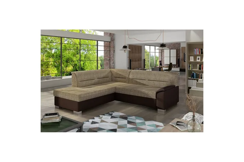 Sektionssoffa Eltap Bergen 247x214x83 cm - Berlin 03, Soft 66, Beige, Mörkbrun, Vänster — Berlin 03, Soft 66, Beige, Mörkbrun, Vänster