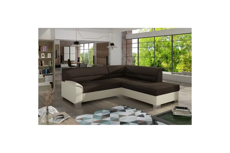 Sektionssoffa Eltap Bergen 247x214x83 cm - Sawana 26, Soft 33, Mörkbrun, Beige, Höger — Sawana 26, Soft 33, Mörkbrun, Beige, Höger