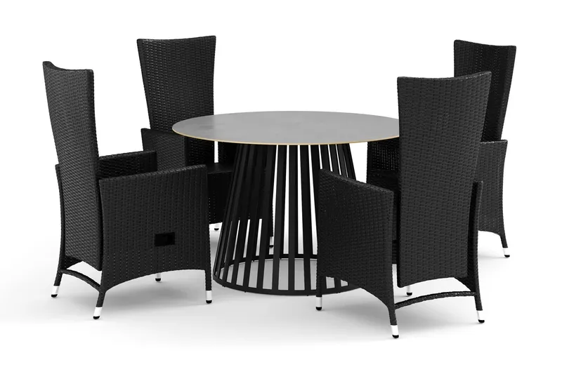 Sensi utomhus matgrupp 120 cm med 4 Jenny matstolar - Svart — deNoord