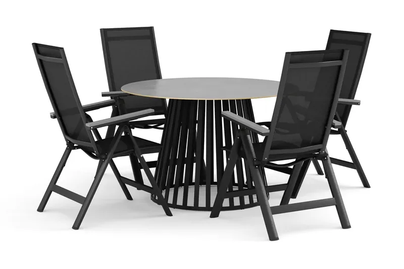 Sensi utomhus matgrupp 120 cm med 4 Monaco Light positionsstolar - Svart — deNoord