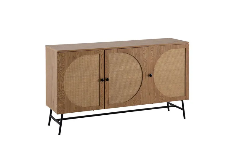 Sideboard Wohnling Folierad spånskiva ekoptik halvcirkel rottingväv look 3 dörrar modern — Wohnling