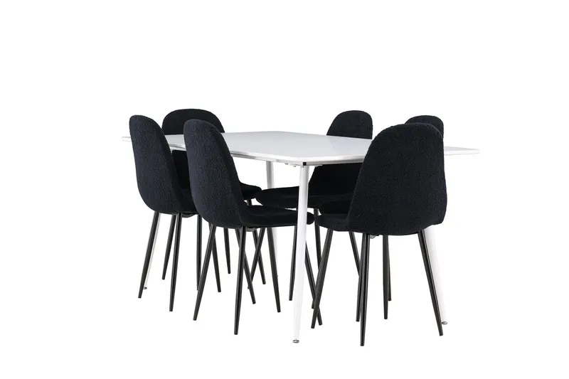 Silar Matgrupp 180 cm Rektangulär med 6 Polar stolar - Vit/Svart — Venture Home
