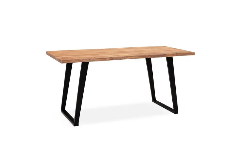 Skrivbord Wohnling Massiv trä träd kant metallben lantlig stil Svart, vinklad, 140x60 cm - Svart, vinklad, 140x60 cm — Wohnling