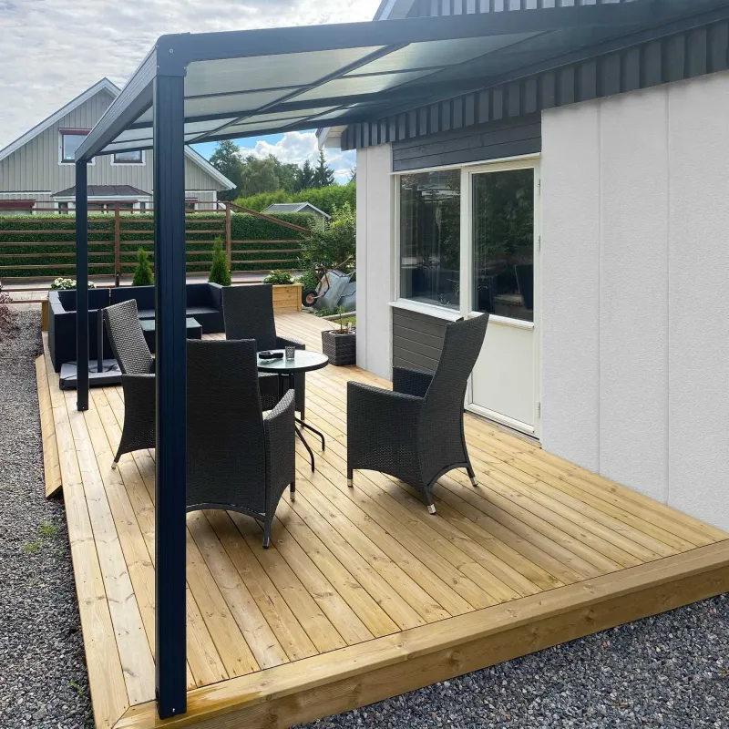 Slide roof veranda 3,9 x 3m \| Skjutbart altantak \| Kanalplast / Aluminium