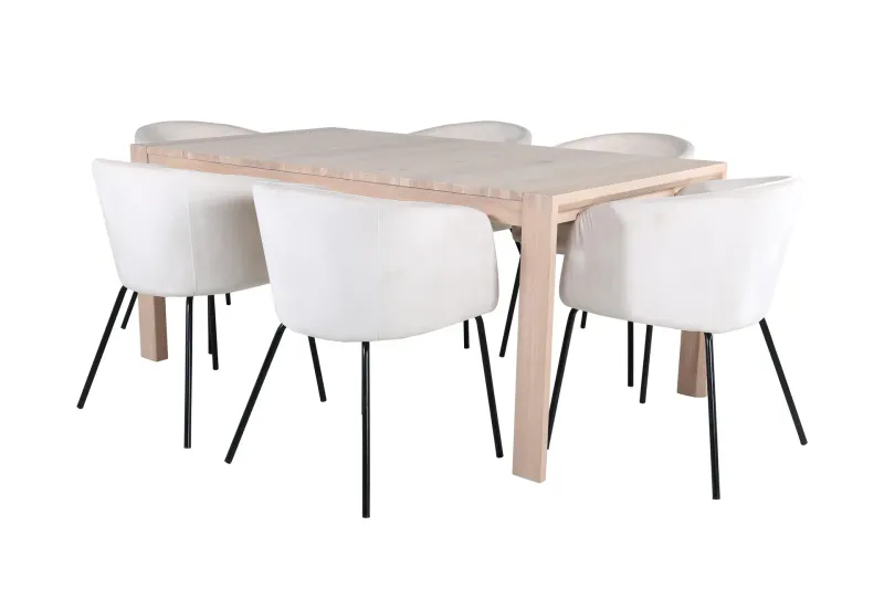Slider Matgrupp Förlängningsbar 170 cm Rektangulär med 6 Berit stolar - Beige — Venture Home