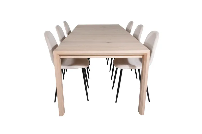Slider Matgrupp Förlängningsbar 170 cm Rektangulär med 6 Polar stolar - Beige — Venture Home