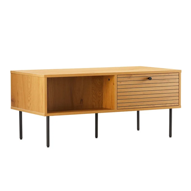 Soffbord Line 100x50x45 cm melamin med ekbark - melamin med ekbark; svarta MDF-fronter — melamin med ekbark; svarta MDF-fronter