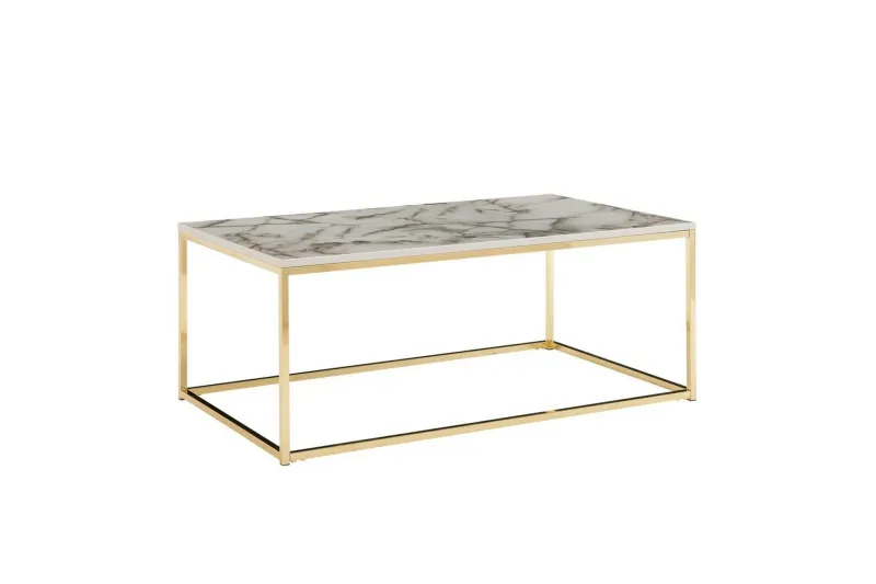 Soffbord Wohnling marmorutseende, rektangulär elegant, modern stil Guld, Marmorvit - Guld, Marmorvit — Wohnling