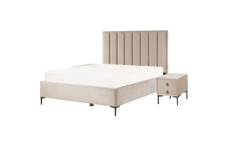 Sovrumsset Sezanne Beige/grå/svart, 160x200 cm, Sammet - Beige/grå/svart, 160x200 cm, Sammet — Beige/grå/svart, 160x200 cm, Sammet