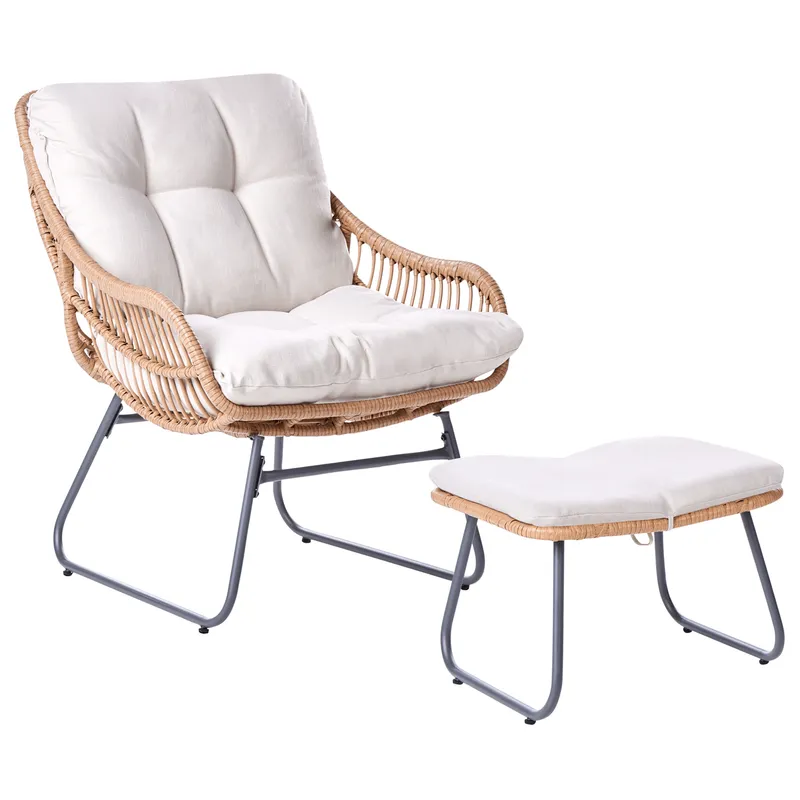 Stol utomhus Mestre med Fotpall Konstrotting - Naturlig/svart/beige — Naturlig/svart/beige