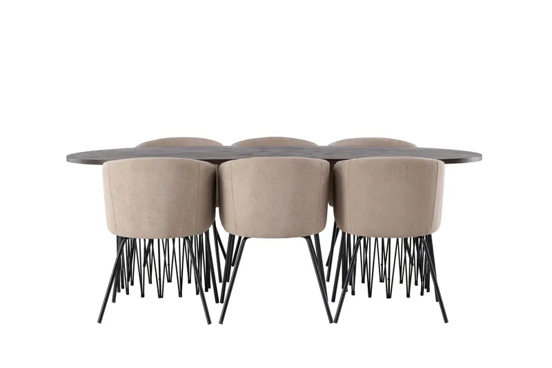 Stone Matgrupp 220 cm Rektangulär med 6 Berit stolar - Beige (Art.nr 3059950) — Venture Home