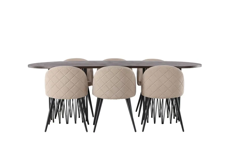 Stone Matgrupp 220 cm Rektangulär med 6 Velvet stolar - Beige — Venture Home