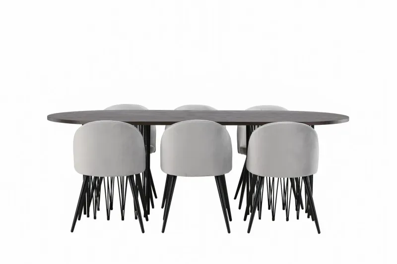 Stone Matgrupp 220 cm Rektangulär med 6 Velvet stolar - Grå — Venture Home