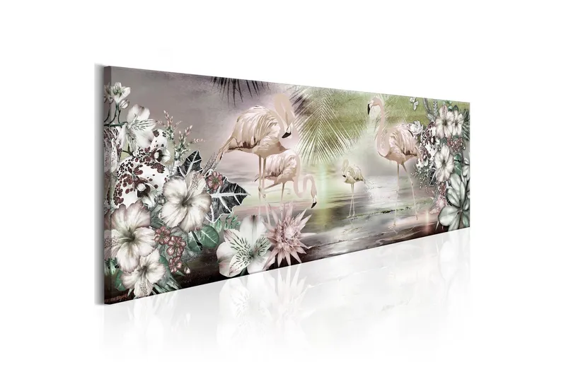 Tavla Flamingoes And Flowers 120x40 - Artgeist sp. z o. o. — Artgeist sp. z o. o.