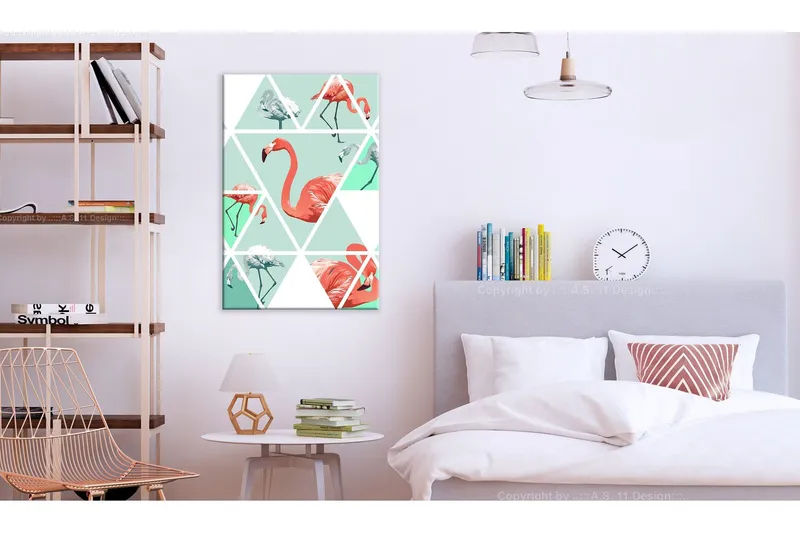 Tavla Geometric Flamingos (1 Part) Vertical 40x60 - Artgeist sp. z o. o. — Artgeist sp. z o. o.