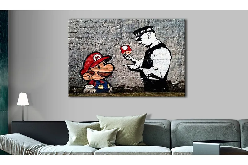 Tavla Mario and Cop by Banksy 90x60 - Artgeist sp. z o. o. — Artgeist sp. z o. o.