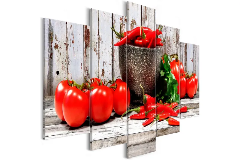 Tavla Red Vegetables 5 Parts Wood Wide 100x50 - Artgeist sp. z o. o. — Artgeist sp. z o. o.