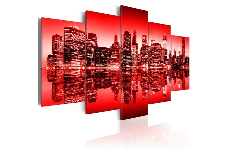 Tavla Rött Sken Över New York 5 St 200x100 - Artgeist sp. z o. o. — Artgeist sp. z o. o.