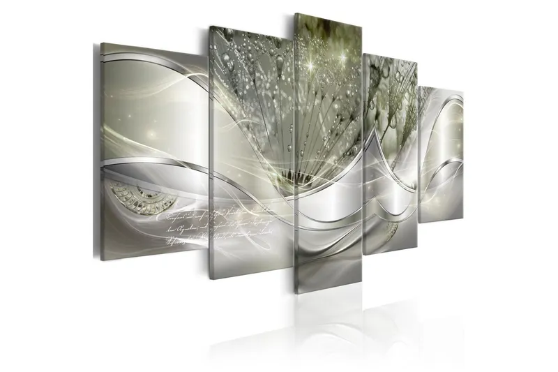 Tavla Sparkling Dandelions 5 Parts Green Wide 200x100 - Artgeist sp. z o. o. — Artgeist sp. z o. o.
