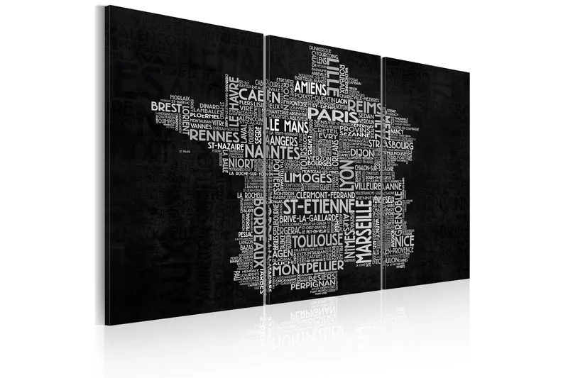 Tavla Text Map Of France Triptych 60x40 - Artgeist sp. z o. o. — Artgeist sp. z o. o.