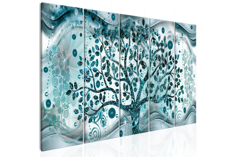Tavla Tree And Waves 5 Parts Blue 225x90 - Artgeist sp. z o. o. — Artgeist sp. z o. o.