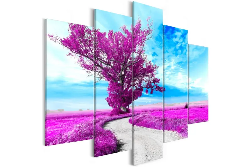 Tavla Tree Near The Road 5 Parts Violet 200x100 - Artgeist sp. z o. o. — Artgeist sp. z o. o.