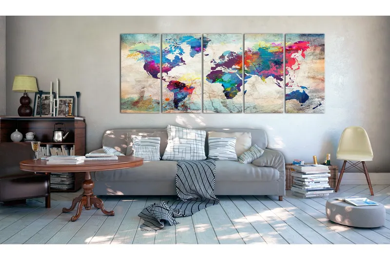 Tavla World Map: Cracked Wall 200x80 - Artgeist sp. z o. o. — Artgeist sp. z o. o.