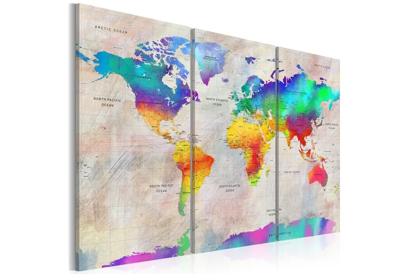 Tavla World Map Rainbow Gradient 90x60 - Artgeist sp. z o. o. — Artgeist sp. z o. o.
