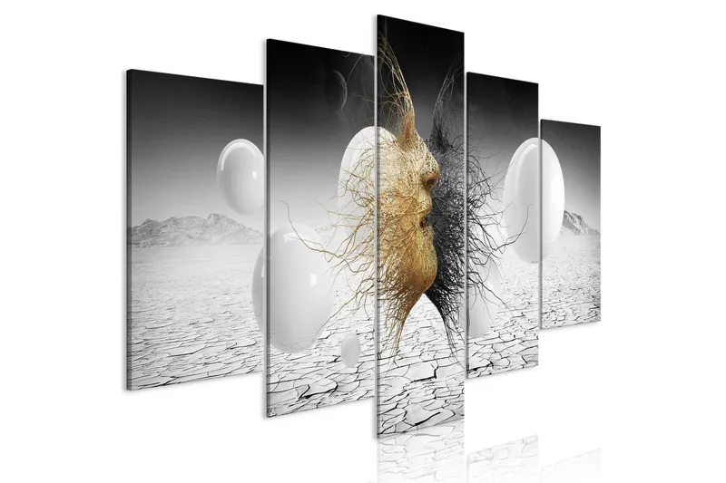 Tavla Woven Faces 5 Parts Wide Golden 100x50 - Artgeist sp. z o. o. — Artgeist sp. z o. o.