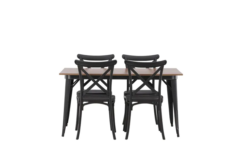 Tempe Matgrupp 140 cm Rektangulär med 4 Crosett stolar - Svart — Venture Home