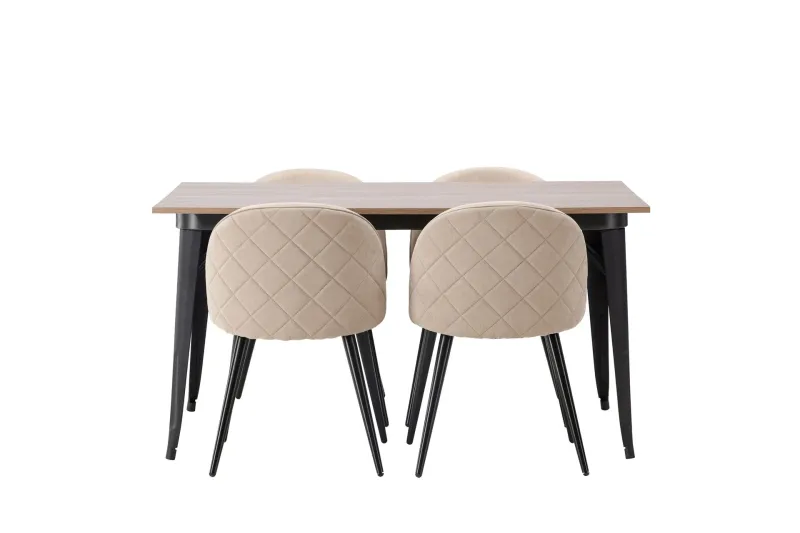 Tempe Matgrupp 140 cm Rektangulär med 4 Velvet stolar - Beige — Venture Home