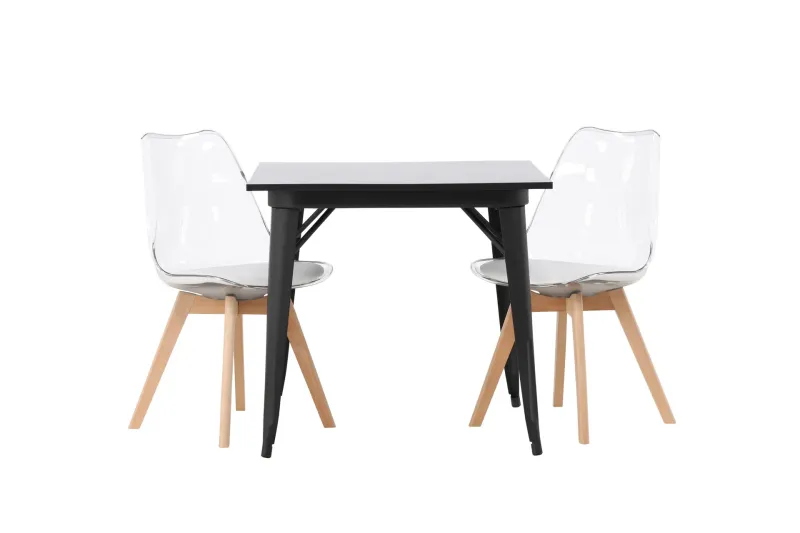 Tempe Matgrupp 80 cm Rektangulär med 2 Edvin stolar - Svart — Venture Home