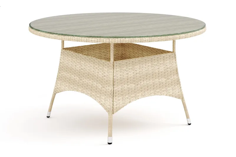 Thor Runt Matbord Utomhus 140 cm i konstrotting med glasskiva - Beige — Comfort Garden