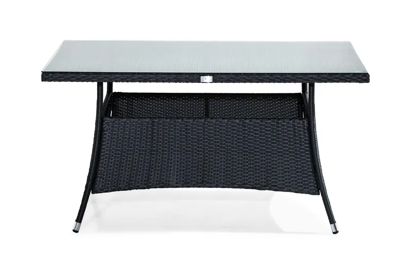 Thor Utebord – Matbord Utomhus 140x90 cm i konstrotting med glasskiva - Svart — Comfort Garden