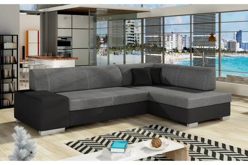 Tietaz Bäddsoffa med Divan - Grå/Svart (Art.nr 695668) — Grå/Svart