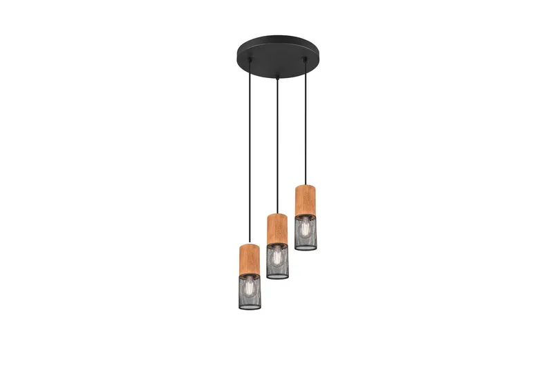 Tosh Taklampa 3L E27 mattsvart - Natur/Matt svart — Trio Lighting