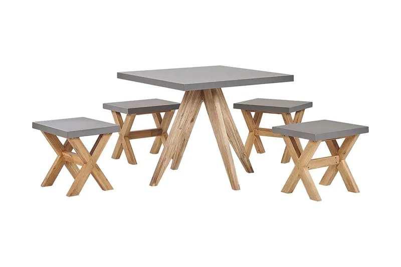Trädgårdsset av Utebord och 4 pallar 90 x 90 cm OLBIA - Grå — Grå