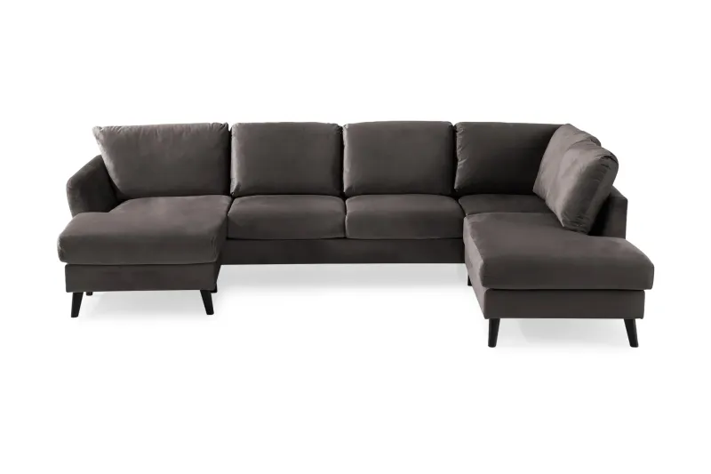 Trend 4-sits Högervänd U-formad Soffa med Divan och Schäslong i Sammet - Mörkgrå — Mörkgrå