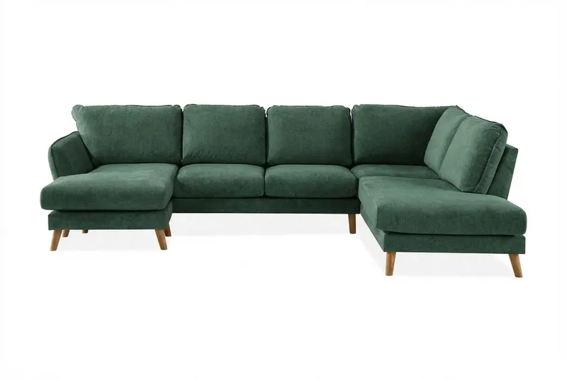Trend Lyx 4-sits Högervänd U-formad Soffa med Divan och Schäslong i Sammet - Mörkgrön (Art.nr 1522386) — Mörkgrön