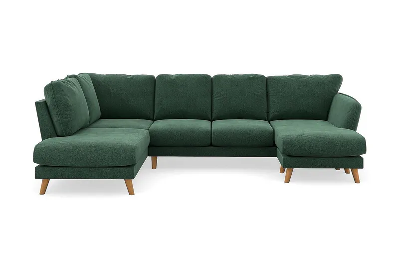 Trend Lyx 4-sits Vänstervänd U-formad Soffa med Divan och Schäslong i Sammet - Mörkgrön (Art.nr 1522454) — Mörkgrön