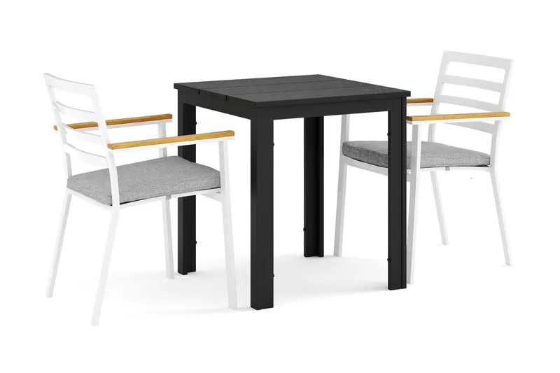 Tunis utomhus caféset 70x70 cm med 2 Oliver karmstolar - Svart/Svart — Comfort Garden