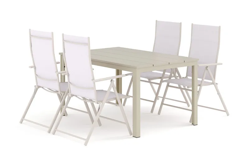 Tunis utomhus matgrupp 140x90 cm med 4 Sanna positionsstolar - Beige/Beige — Comfort Garden