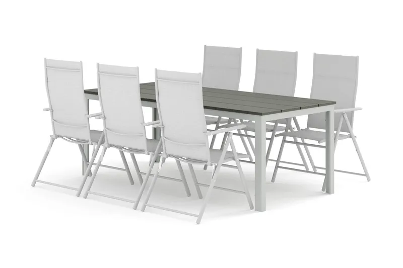 Tunis utomhus matgrupp 205x90 cm med 6 positionsstolar - Vit/Grå — Comfort Garden