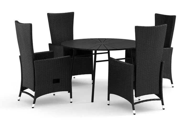 Tunis utomhus rund matgrupp 120 cm med 4 Jenny matstolar - Svart/Svart — Comfort Garden