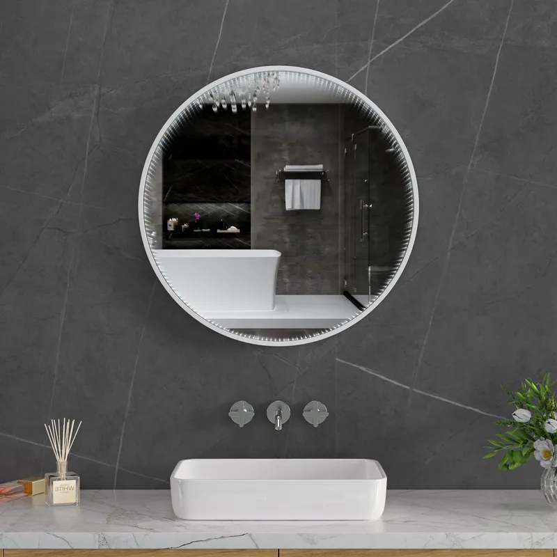 Tunnel-spegel 80x80 cm \| LED-belysning med dimmer \| Aluminiumram \| IP44