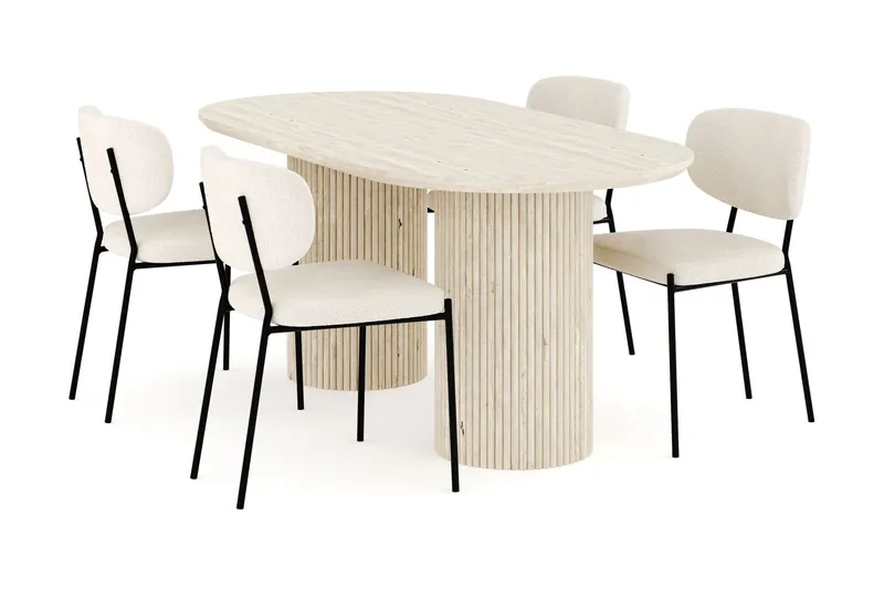 Uppveda Matgrupp 180 cm Oval med 4 Gemmiano Matstolar - Travetin — Andrarum